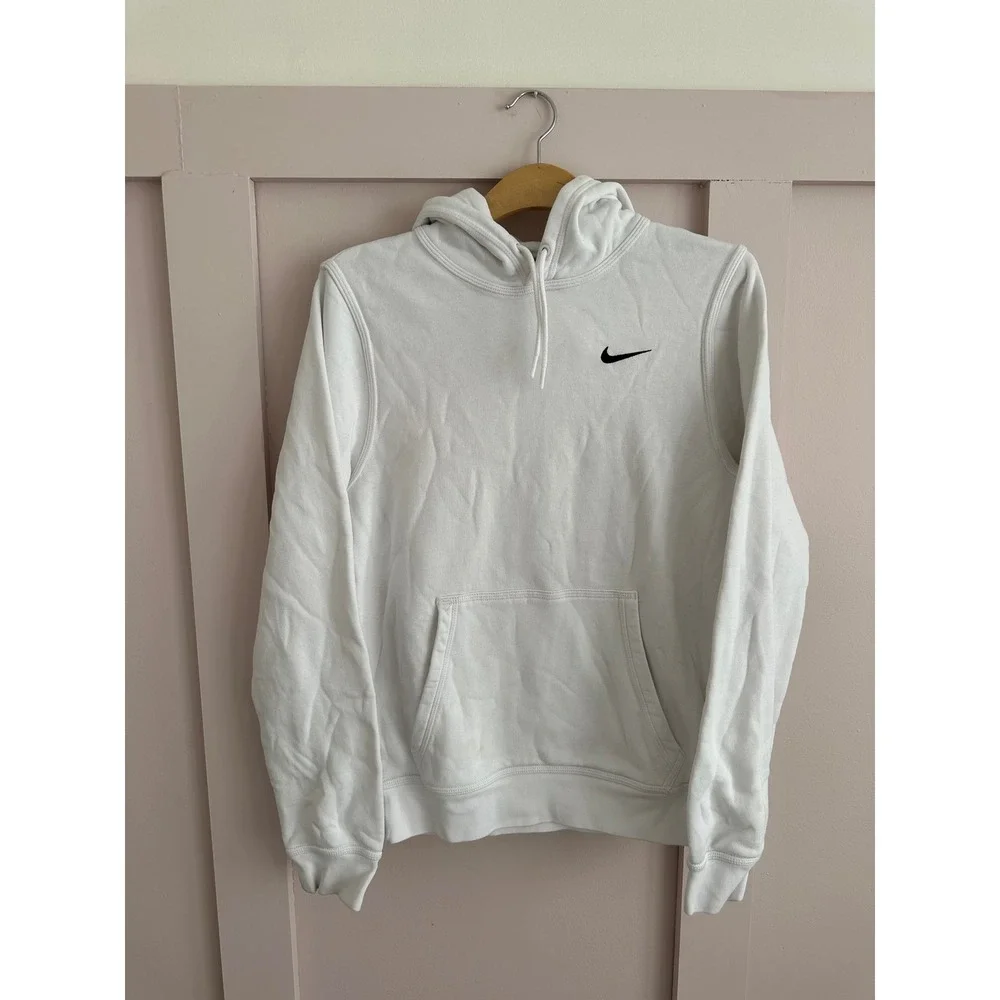 Nike Sportswear Essential Fleece Hoodie White Black Swoosh Pullover Small